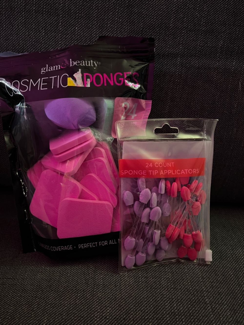 Glam & Beauty Pink and Purple Cosmetic Sponges with Sponge Tip Applicators